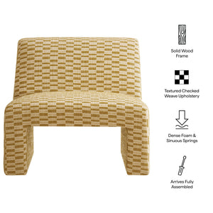 Modway Furniture Amita Modway Checked Woven Armless Accent Chair with Sled Base for Cozy Spaces Yellow EEI-7906-SNR