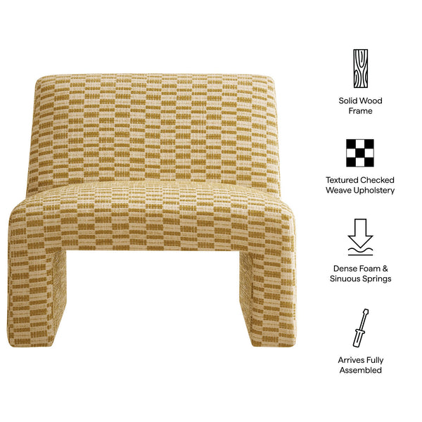 Modway Furniture Amita Modway Checked Woven Armless Accent Chair with Sled Base for Cozy Spaces Yellow EEI-7906-SNR