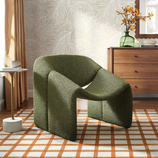 Modway Furniture Vivi Sculptural Looped Fabric Accent Chair with Curved Arms and Architectural Cutout Green EEI-7907-OLI