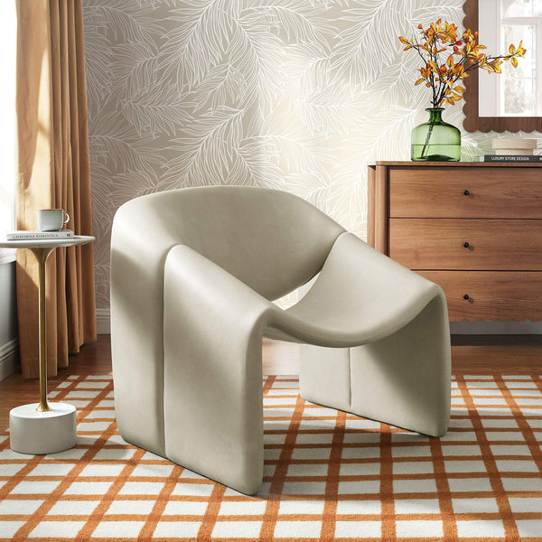 Modway Furniture Vivi Sculptural Vegan Leather Accent Chair with Architectural Cutout for Modern Living Gray EEI-7908-MNL
