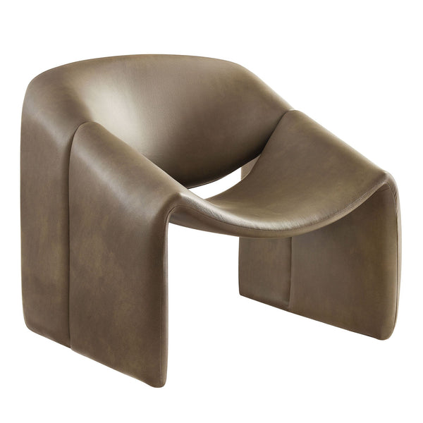Modway Furniture Vivi Sculptural Vegan Leather Accent Chair with Architectural Cutout for Modern Living Brown - A EEI-7908-MUS