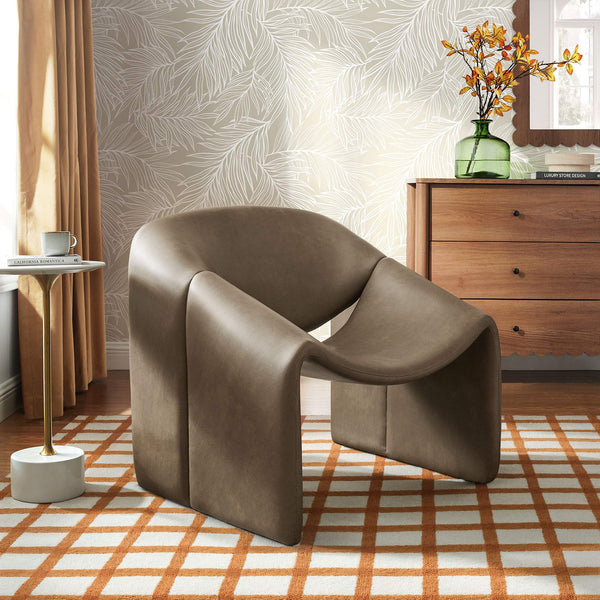 Modway Furniture Vivi Sculptural Vegan Leather Accent Chair with Architectural Cutout for Modern Living Brown - A EEI-7908-MUS