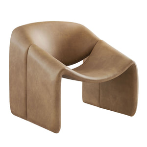 Modway Furniture Vivi Sculptural Vegan Leather Accent Chair with Architectural Cutout for Modern Living Brown - B EEI-7908-TST
