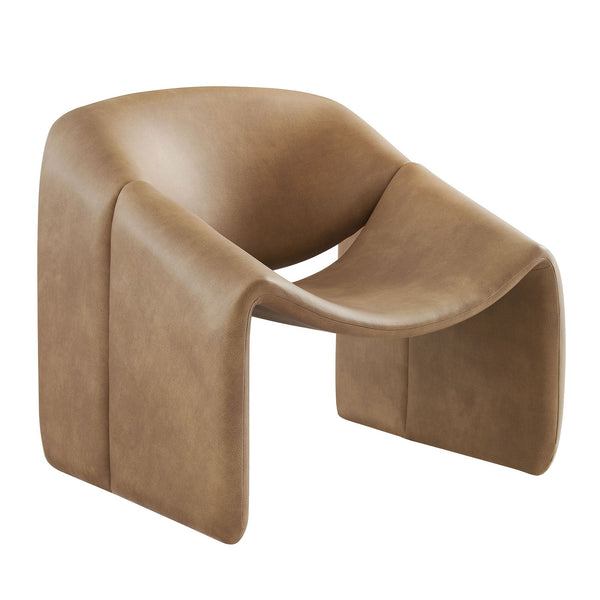 Modway Furniture Vivi Sculptural Vegan Leather Accent Chair with Architectural Cutout for Modern Living Brown - B EEI-7908-TST