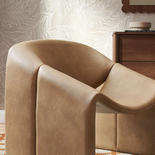 Modway Furniture Vivi Sculptural Vegan Leather Accent Chair with Architectural Cutout for Modern Living Brown - B EEI-7908-TST