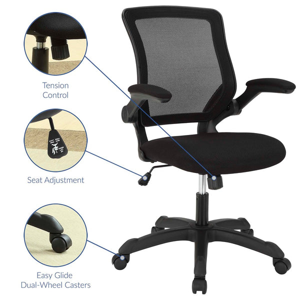 Modway Furniture Veer Mesh Office Chair - Ergonomic, Adjustable, and Breathable Design for Ultimate Work Comfort EEI-825-BLK