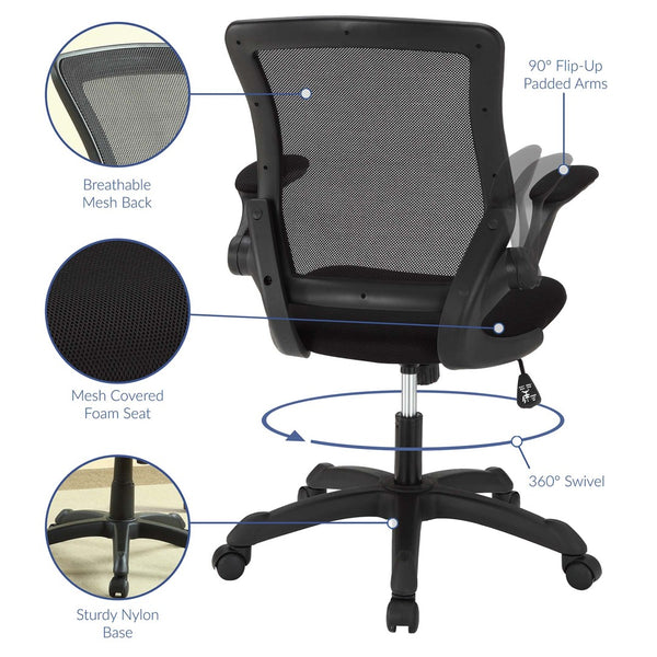 Modway Furniture Veer Mesh Office Chair - Ergonomic, Adjustable, and Breathable Design for Ultimate Work Comfort EEI-825-BLK