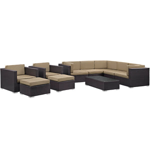 Modway Furniture Avia 10 Piece Outdoor Patio Sectional Set Espresso Mocha 33.5 x 29.5 x 25.5 - 29.5