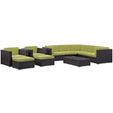 Modway Furniture Avia 10 Piece Outdoor Patio Sectional Set Espresso Peridot 33.5 x 29.5 x 25.5 - 29.5