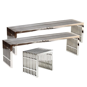 Modway Furniture Gridiron Modern Stainless Steel Benches Set of 3 – Sleek, Durable, and Versatile for Any Space EEI-867