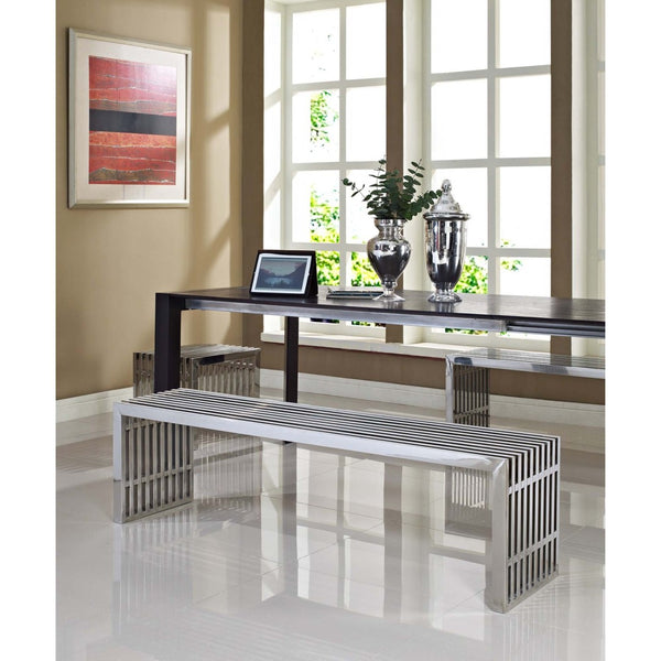Modway Furniture Gridiron Modern Stainless Steel Benches Set of 3 – Sleek, Durable, and Versatile for Any Space EEI-867