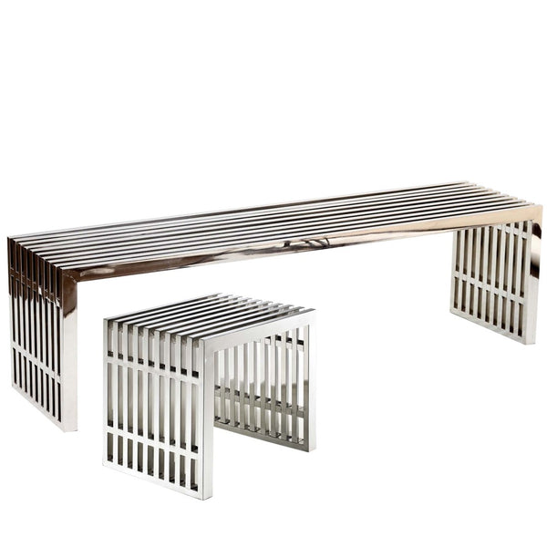 Modway Furniture Gridiron Stainless Steel Benches Set of 2 - Modern, Elegant Seating for Home or Commercial Spaces EEI-868