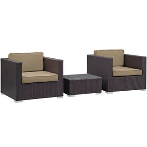 Modway Furniture Burrow 3 Piece Outdoor Patio Sofa Set - Modern Rattan Lounge for Cozy Gatherings and Dining Espresso Mocha EEI-995-EXP-MOC-SET