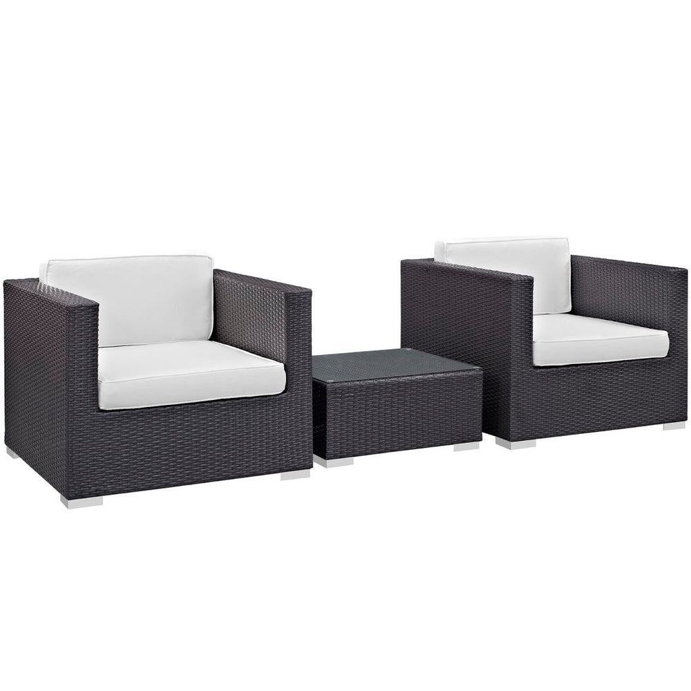 Modway Furniture Burrow 3 Piece Outdoor Patio Sofa Set - Modern Rattan Lounge for Cozy Gatherings and Dining Espresso White EEI-995-EXP-WHI-SET