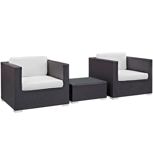 Modway Furniture Burrow 3 Piece Outdoor Patio Sofa Set - Modern Rattan Lounge for Cozy Gatherings and Dining Espresso White EEI-995-EXP-WHI-SET