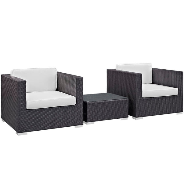 Modway Furniture Burrow 3 Piece Outdoor Patio Sofa Set - Modern Rattan Lounge for Cozy Gatherings and Dining Espresso White EEI-995-EXP-WHI-SET