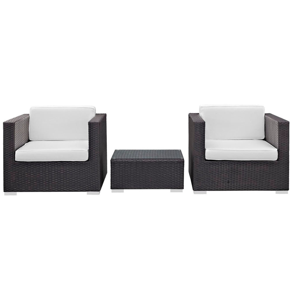 Modway Furniture Burrow 3 Piece Outdoor Patio Sofa Set - Modern Rattan Lounge for Cozy Gatherings and Dining Espresso White EEI-995-EXP-WHI-SET