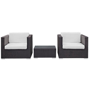 Modway Furniture Burrow 3 Piece Outdoor Patio Sofa Set - Modern Rattan Lounge for Cozy Gatherings and Dining Espresso White EEI-995-EXP-WHI-SET