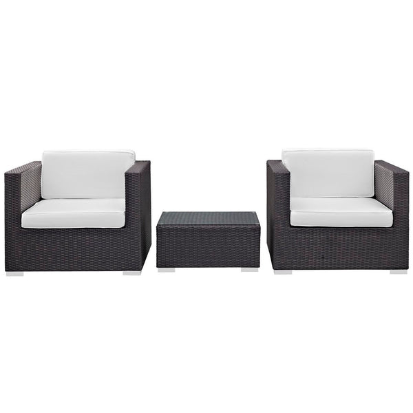 Modway Furniture Burrow 3 Piece Outdoor Patio Sofa Set - Modern Rattan Lounge for Cozy Gatherings and Dining Espresso White EEI-995-EXP-WHI-SET