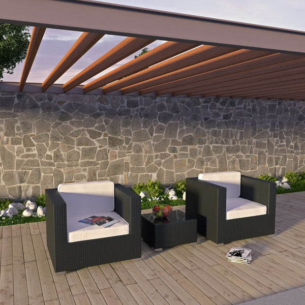 Modway Furniture Burrow 3 Piece Outdoor Patio Sofa Set - Modern Rattan Lounge for Cozy Gatherings and Dining Espresso White EEI-995-EXP-WHI-SET