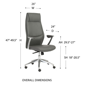 Crosby High Back Leatherette Executive Chair with Aluminum Arms and Gas Lift