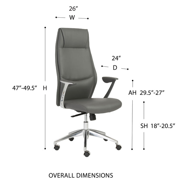 Crosby High Back Leatherette Executive Chair with Aluminum Arms and Gas Lift