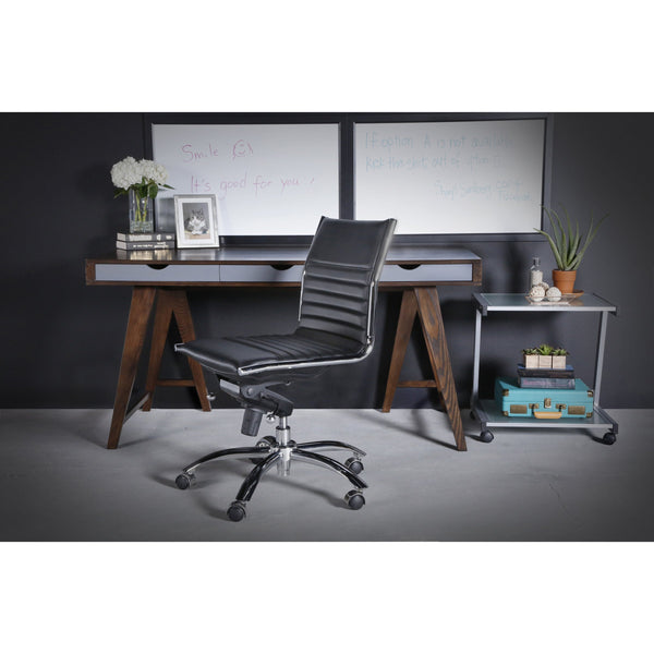 Dirk Armless Low Back Office Chair with Bungee Seat and Polished Base for Modern Workspace