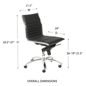 Dirk Armless Low Back Office Chair with Bungee Seat and Polished Base for Modern Workspace