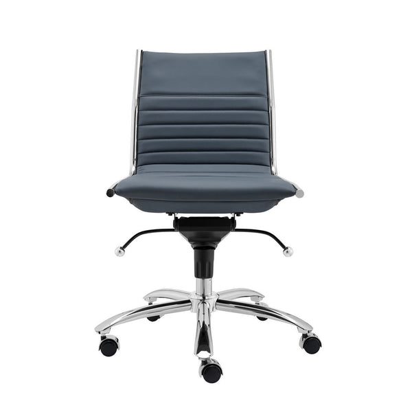 Dirk Armless Low Back Office Chair with Bungee Seat and Polished Base for Modern Workspace