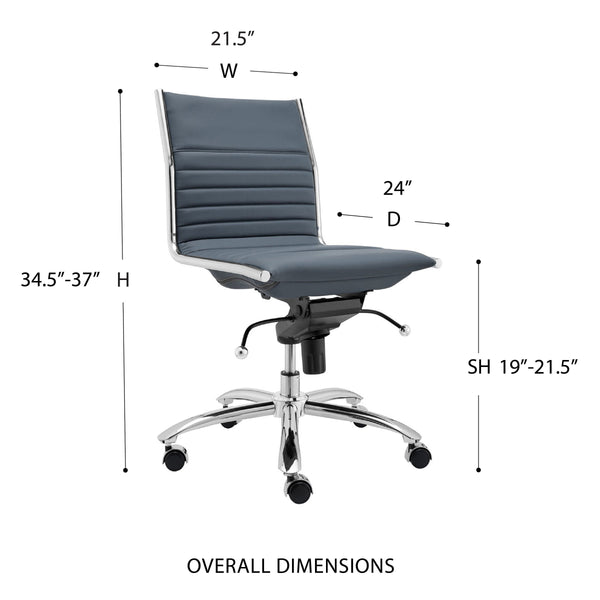 Dirk Armless Low Back Office Chair with Bungee Seat and Polished Base for Modern Workspace