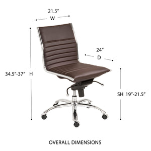 Dirk Armless Low Back Office Chair with Bungee Seat and Polished Base for Modern Workspace