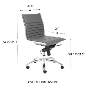 Dirk Armless Low Back Office Chair with Bungee Seat and Polished Base for Modern Workspace