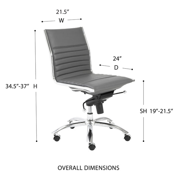 Dirk Armless Low Back Office Chair with Bungee Seat and Polished Base for Modern Workspace