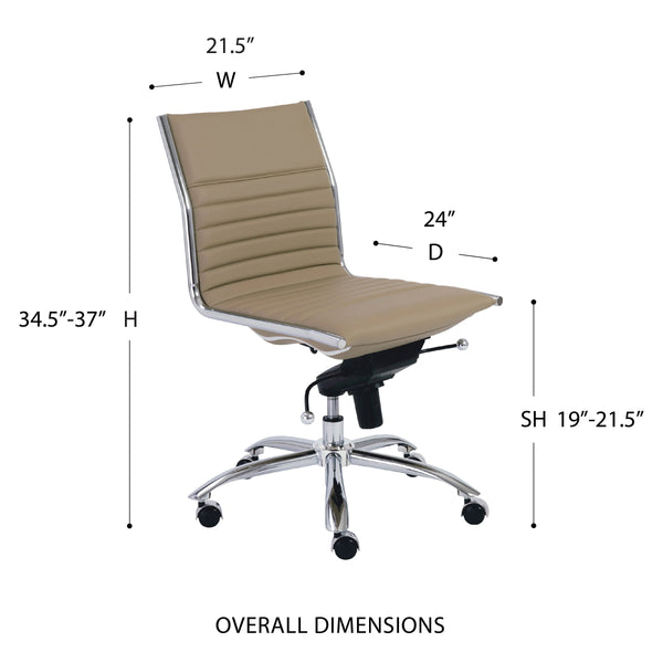 Dirk Armless Low Back Office Chair with Bungee Seat and Polished Base for Modern Workspace