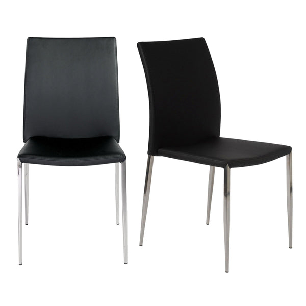 Diana Leatherette Stacking Chairs with Polished Steel Base for Modern Dining Set of 2