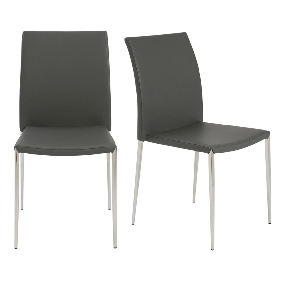 EE Test Vendor Diana Leatherette Stacking Chairs with Polished Steel Base for Modern Dining Set of 2 Gray EETEST-02348GRY-MP2