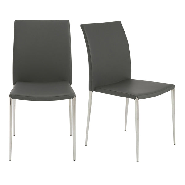 EE Test Vendor Diana Leatherette Stacking Chairs with Polished Steel Base for Modern Dining Set of 2 Gray EETEST-02348GRY-MP2