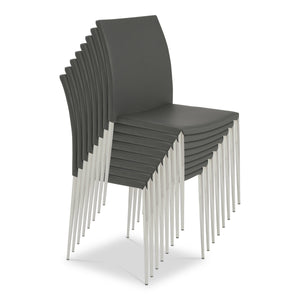 Diana Leatherette Stacking Chairs with Polished Steel Base for Modern Dining Set of 2
