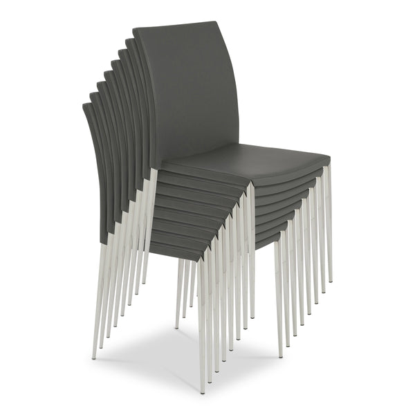 Diana Leatherette Stacking Chairs with Polished Steel Base for Modern Dining Set of 2