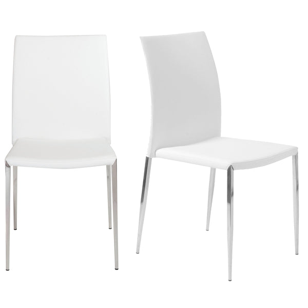 Diana Leatherette Stacking Chairs with Polished Steel Base for Modern Dining Set of 2
