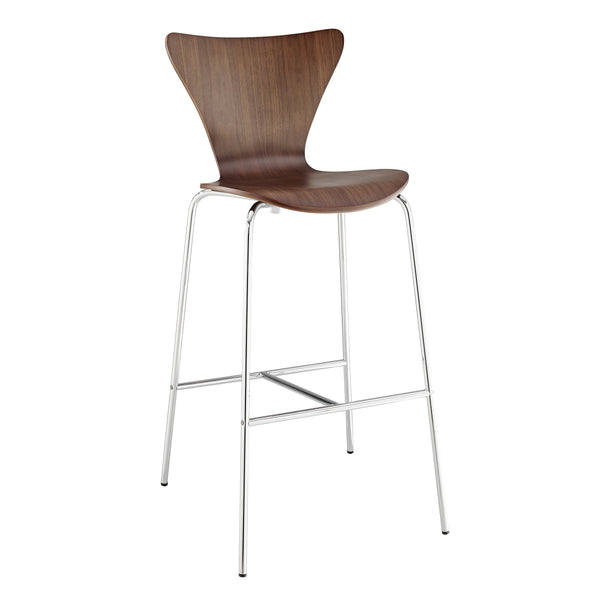 Tendy Iconic Walnut Barstools with Polished Chrome Legs for Modern Dining Spaces