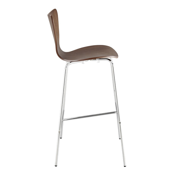Tendy Iconic Walnut Barstools with Polished Chrome Legs for Modern Dining Spaces