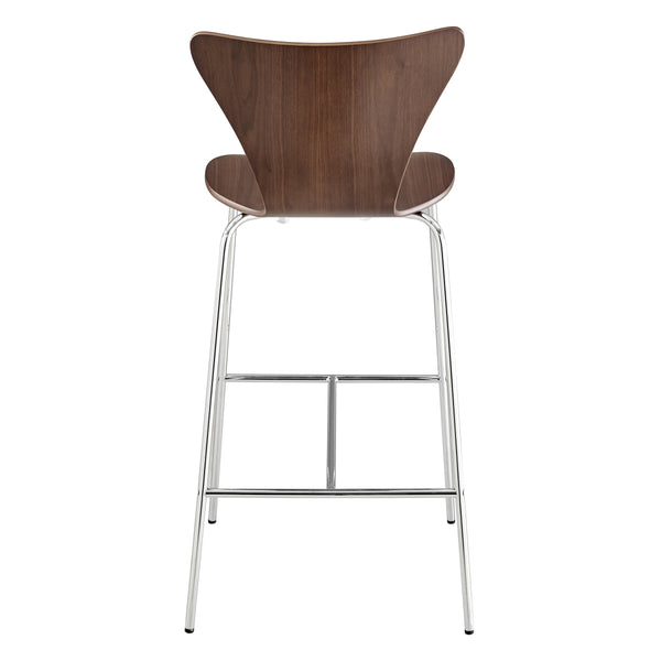 Tendy Iconic Walnut Barstools with Polished Chrome Legs for Modern Dining Spaces
