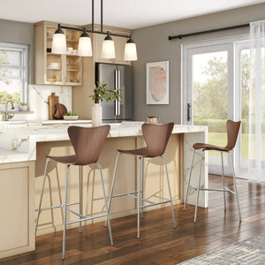 Tendy Iconic Walnut Barstools with Polished Chrome Legs for Modern Dining Spaces