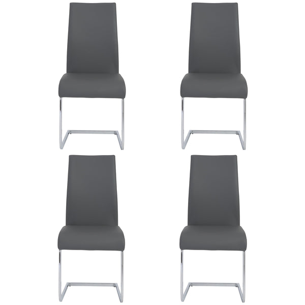Epifania Leatherette Cantilever Dining Chair Set Tall Back Chrome Base Modern Style