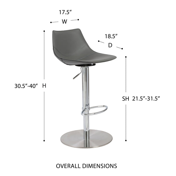 Rudy Swivel Adjustable Stool with Footrest and Stainless Steel Base for Bar Seating