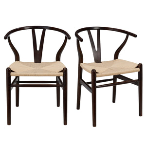 Evelina Solid Wood Dining Side Chair Set of 2 Mid-century Geometric Rush Seat Design