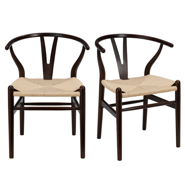 Evelina Solid Wood Dining Side Chair Set of 2 Mid-century Geometric Rush Seat Design