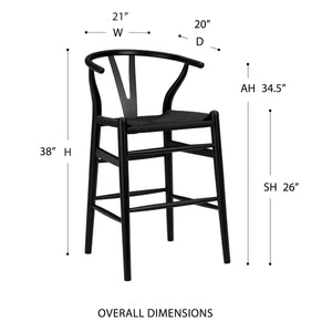 Evelina Mid-century Rush Seat Counter Stool with Solid Wood Frame Artisan Crafted Elegance