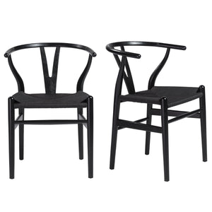 Evelina Solid Wood Dining Side Chair Set of 2 Mid-century Geometric Rush Seat Design